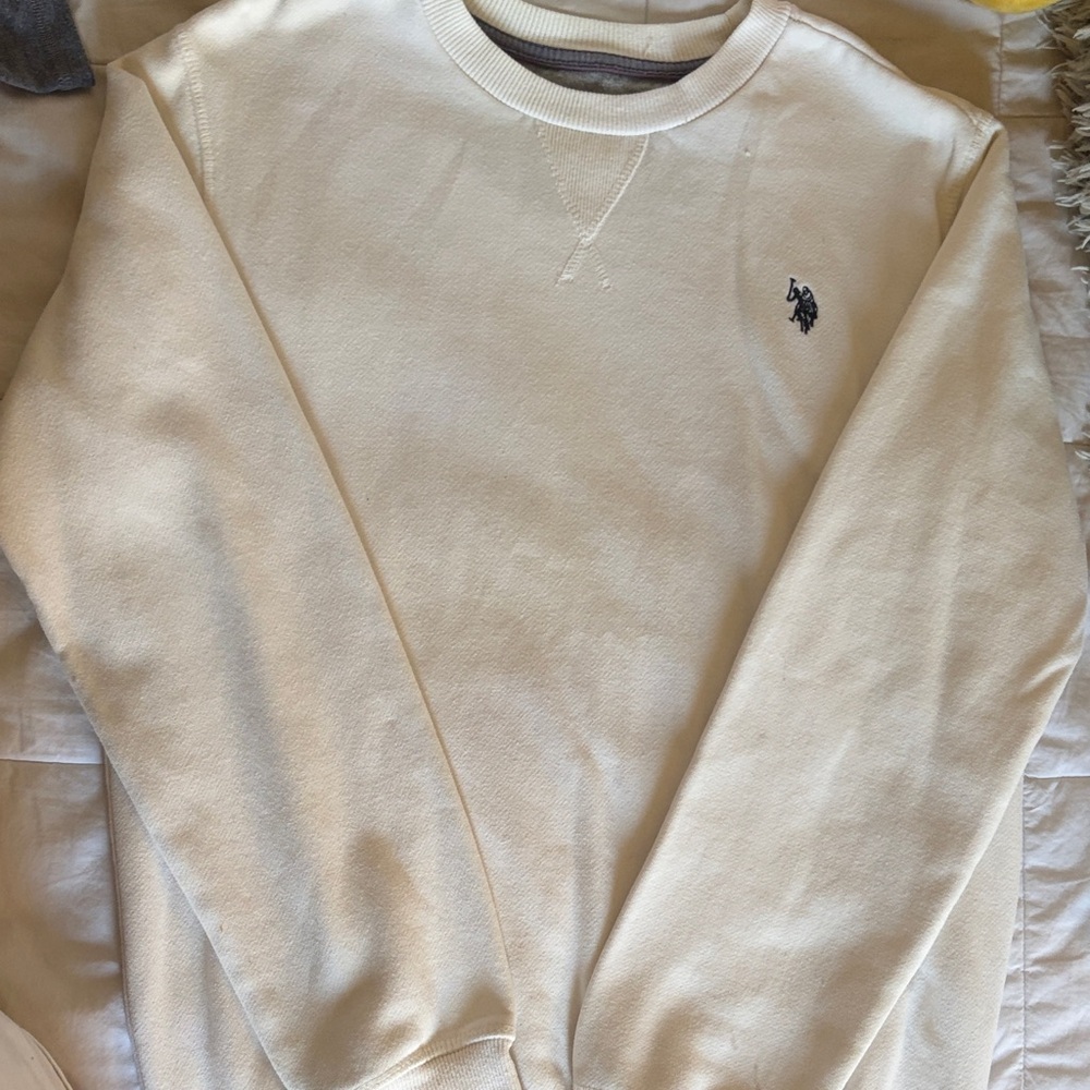 U.S. Polo Assn. Cream Crewneck Sweatshirt with Navy Logo